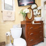 The vanity and toilet in the River Suite downstairs bathroom.